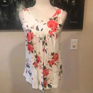 Cathy Floral Pink and White Sleeveless Swing Tank Top-Size Small